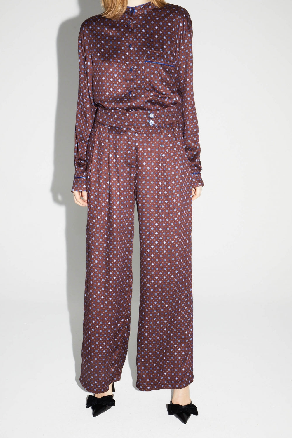 Pantalon Charlie Bordeaux Print Geo Blue, Fabriqué En Italie