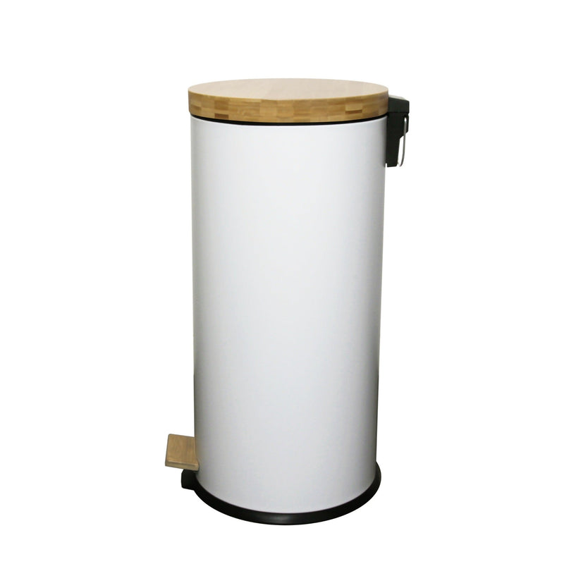 Poubelle bois de cuisine à pédale 30L Naturel FOREST Blanc en acier Inox couvercle en bambou avec seau - REDDECO.com