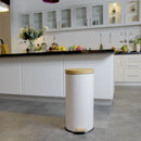Poubelle bois de cuisine à pédale 30L Naturel FOREST Blanc en acier Inox couvercle en bambou avec seau