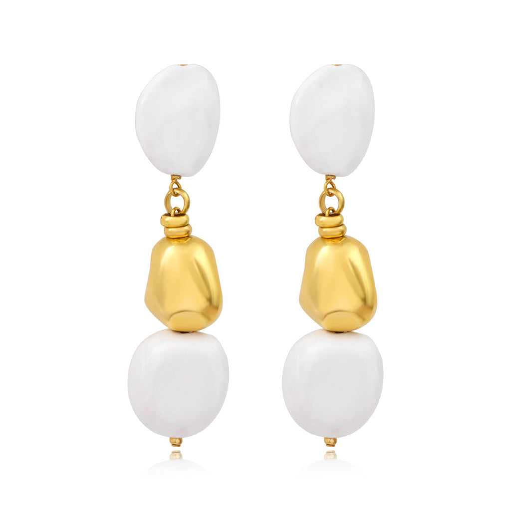 Pendientes Clips Largos Loulou – Blanco y Dorado