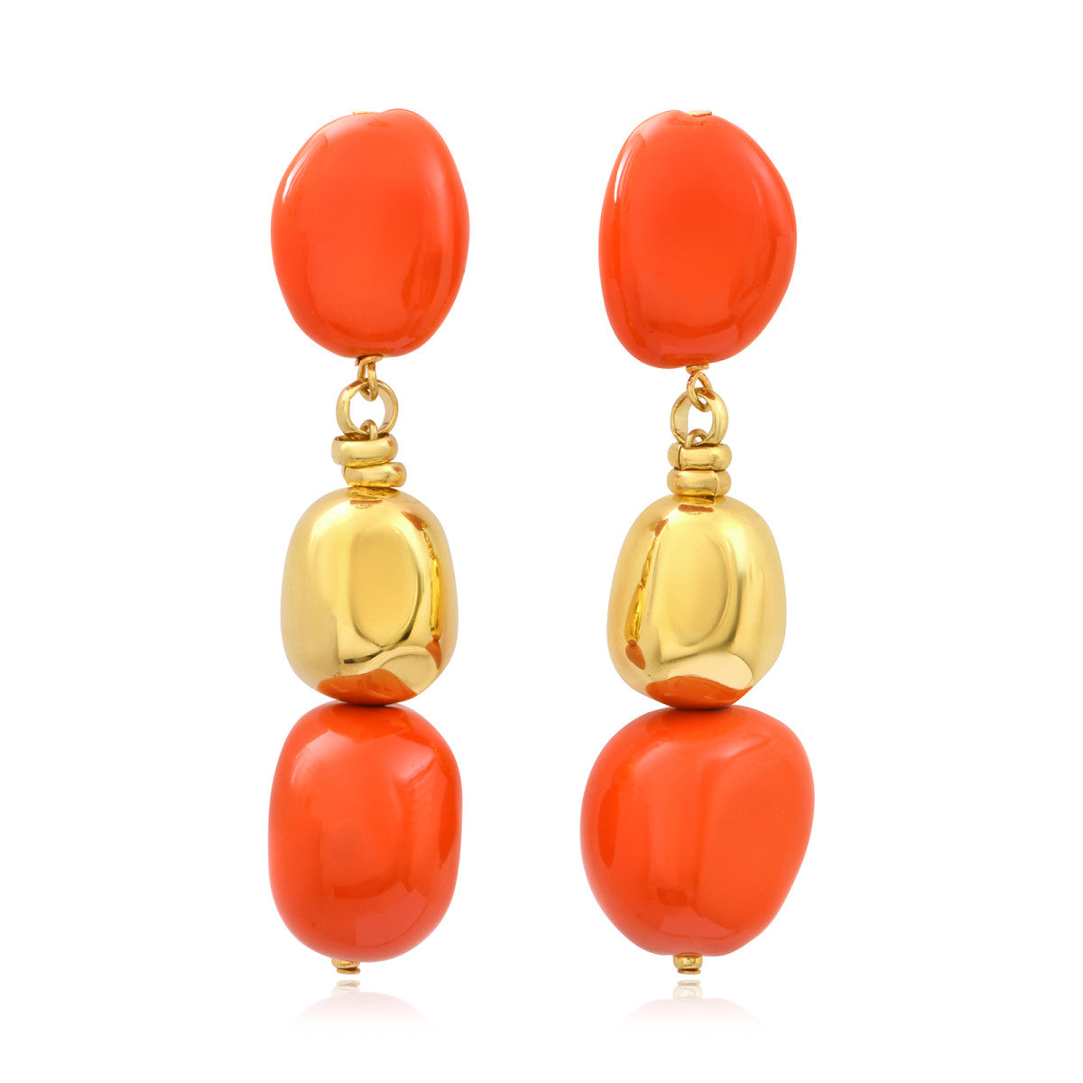 Pendientes De Clip Largos Loulou – Naranja Y Dorado