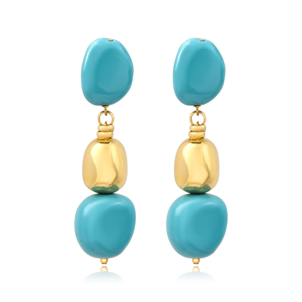 Orecchini lunghi a clip Loulou – Turchese e oro
