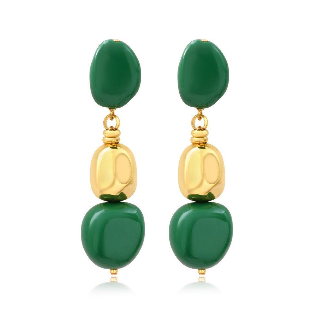 Pendientes Clips Largos Loulou – Verde y Oro