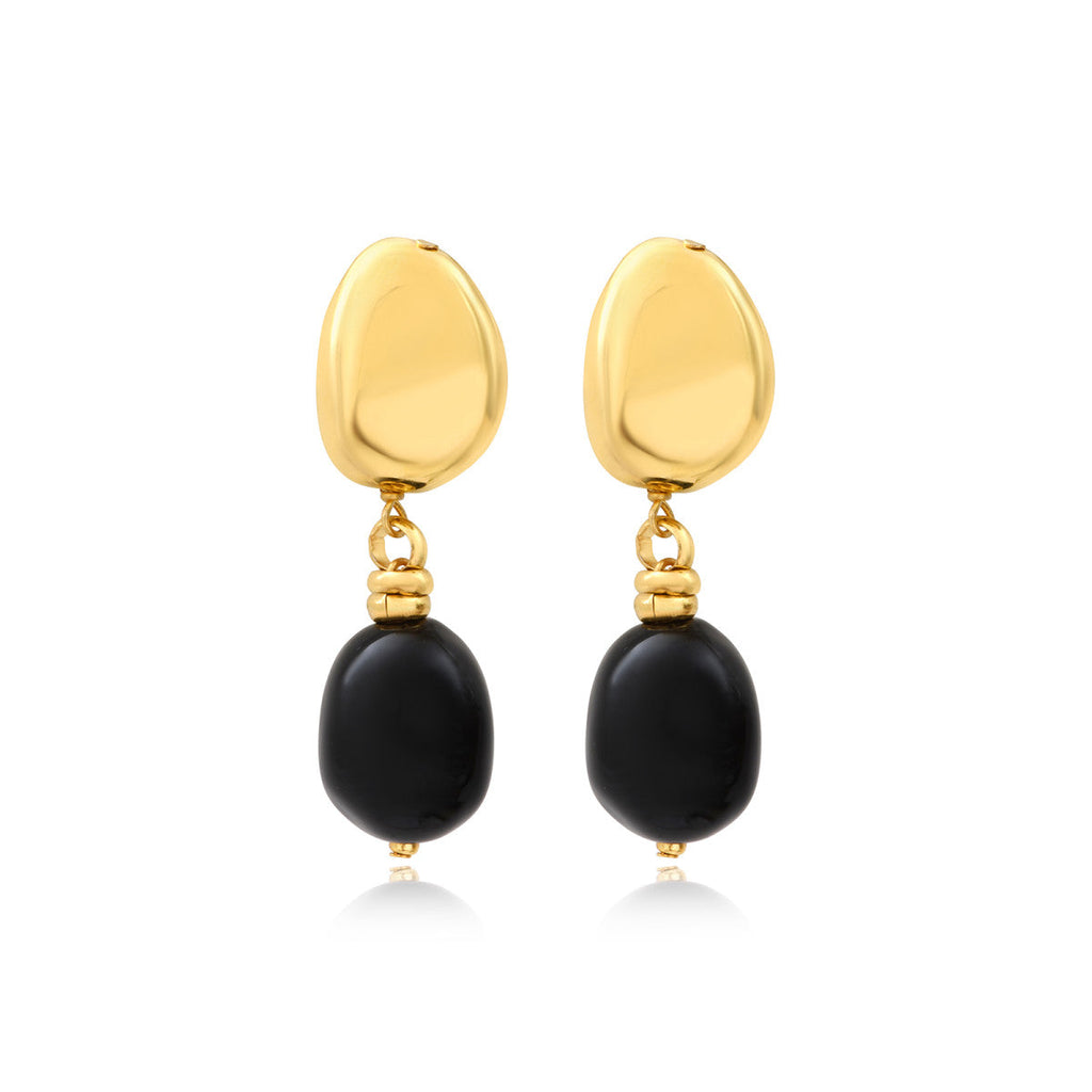 Pendientes de Clip con Colgante Loulou – Negro y Dorado