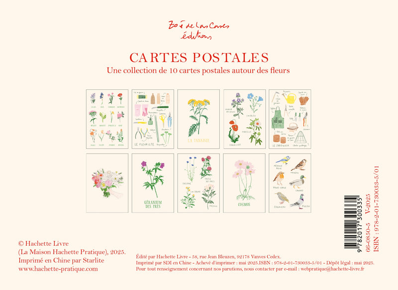 Set De 10 Cartes Postales Fleurs - Zoé De Las Cases