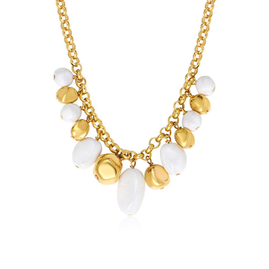 Loulou Chunky Link Chain Necklace – Gold and White