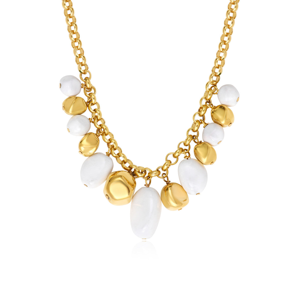 Loulou Chunky Link Chain Necklace – Gold and White