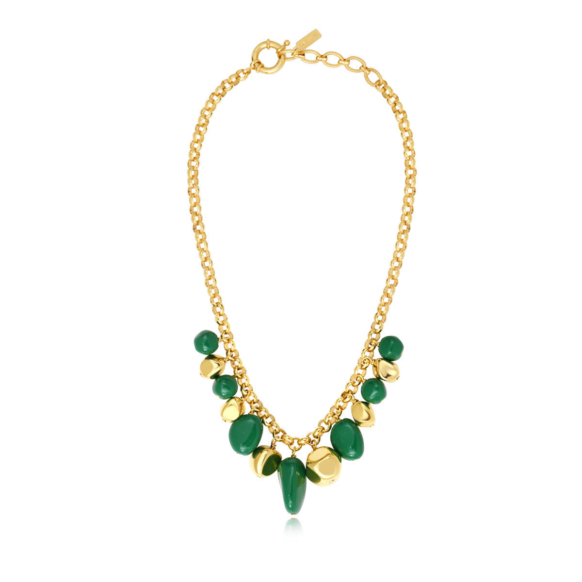 Loulou Wide-Link Chain Necklace – Green and Gold