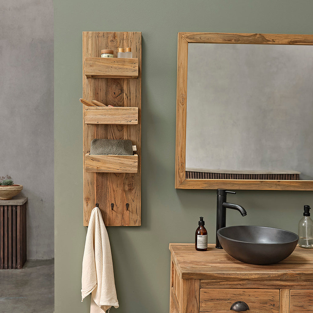 Austin - Półka Ścienna - Lity Teak z Recyklingu - Naturalny