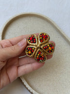Jacky De G Vintage Brooch - Multicolour Clover Rhinestone