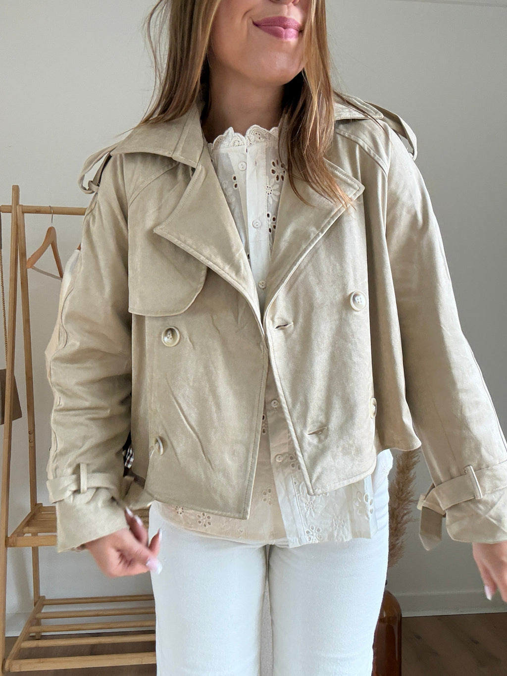 Chaqueta efecto antelina Jihane beige