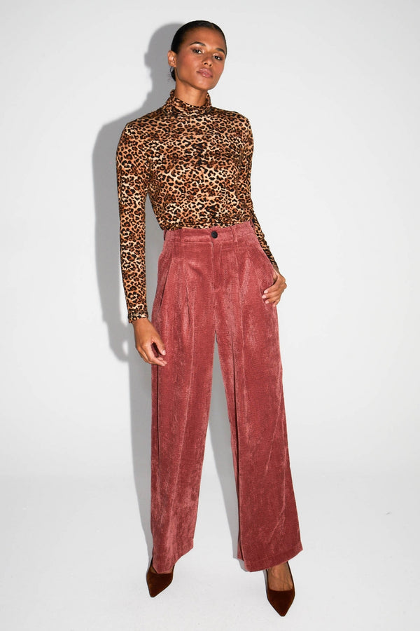 Pantalón Astrid Vintage De Terciopelo Coñac Suave Hecho En Italia