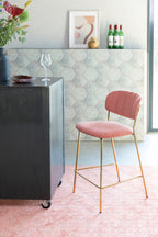 Jolien - Bar & Counter Stool - Fabric - Gold/Pink