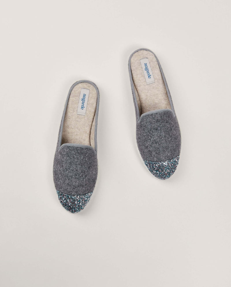 Mule femme laine, gris paillettes Angarde packshot haut