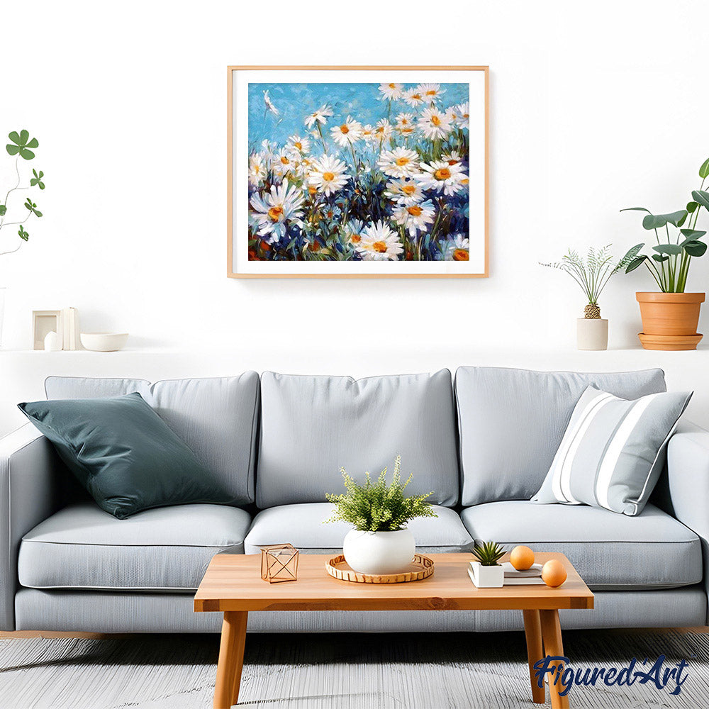 Peinture Par Numéros - Champ De Marguerites Et Ciel Bleu