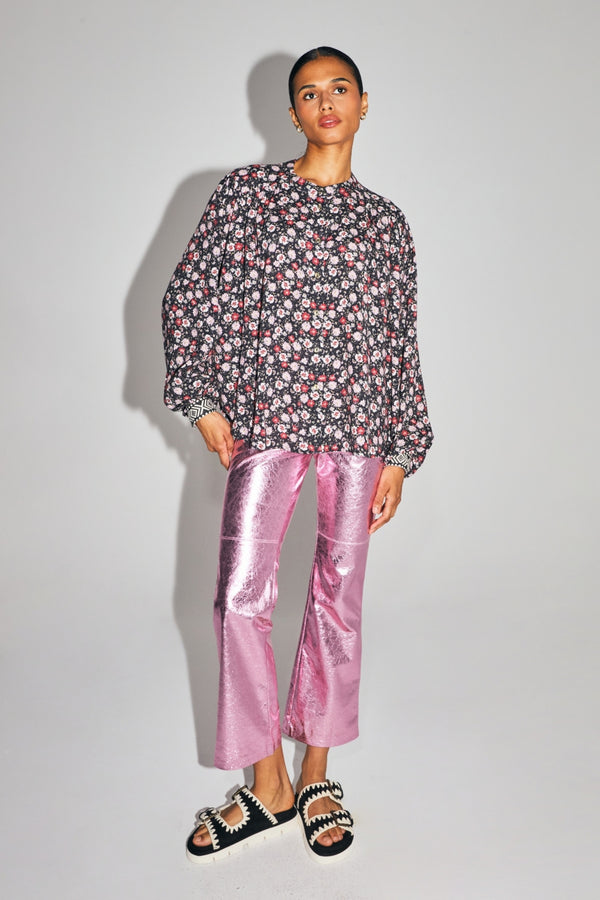 The Paola Shirt, Red and Pink Floral Gypsy Print Made in Italy