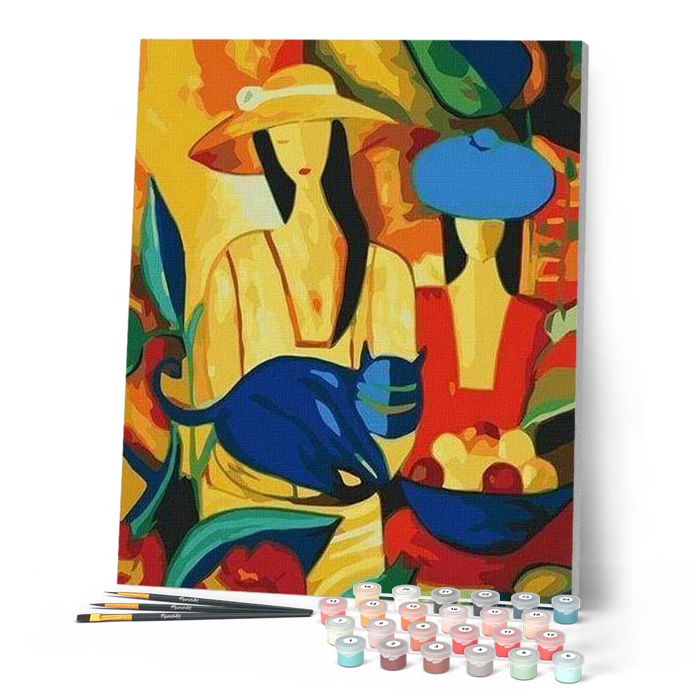 Peinture Par Numéros - Femmes Et Chat Bleu