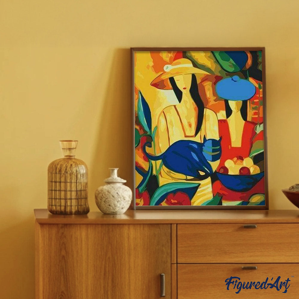 Peinture Par Numéros - Femmes Et Chat Bleu