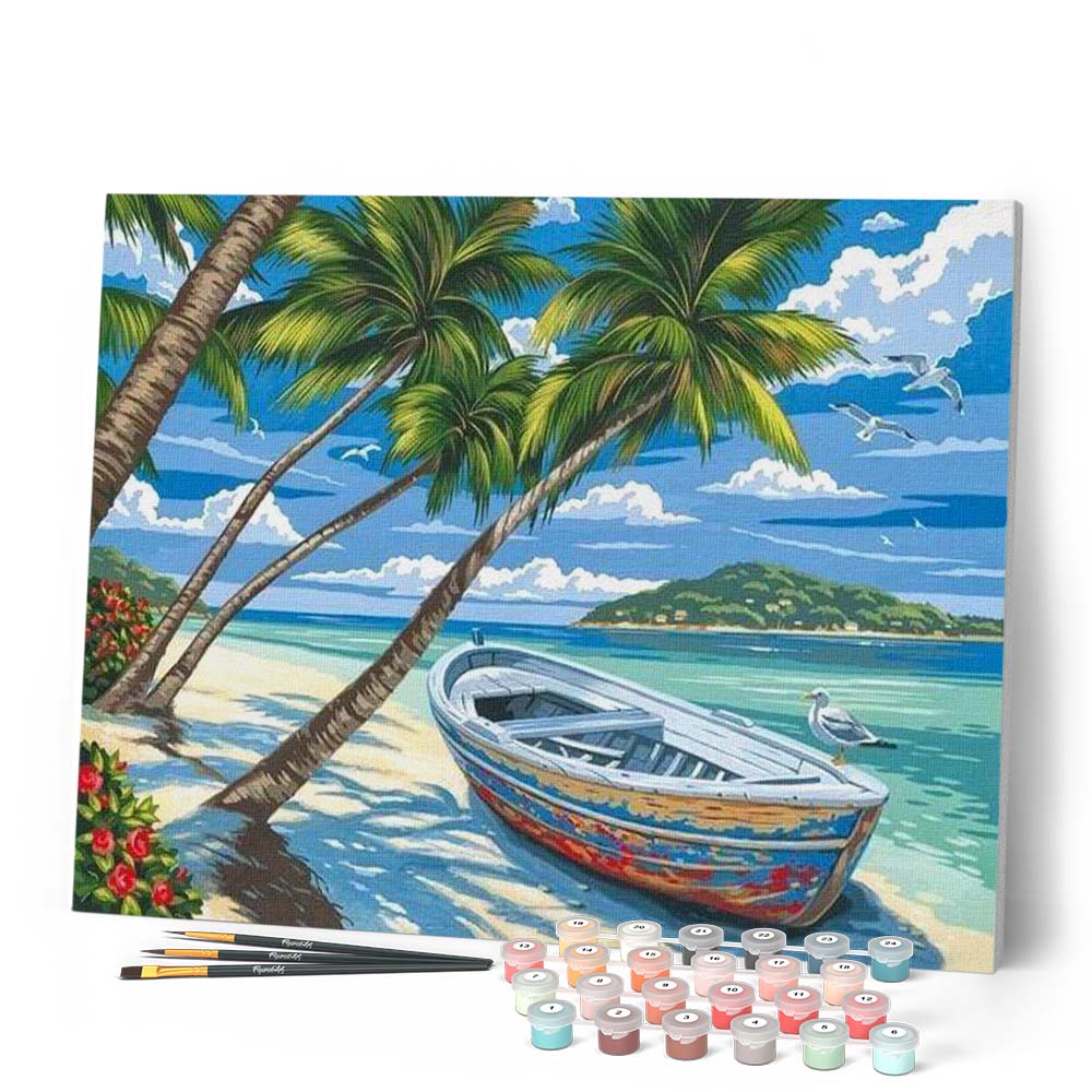 Peinture Par Numéros - Barque Sous Les Cocotiers