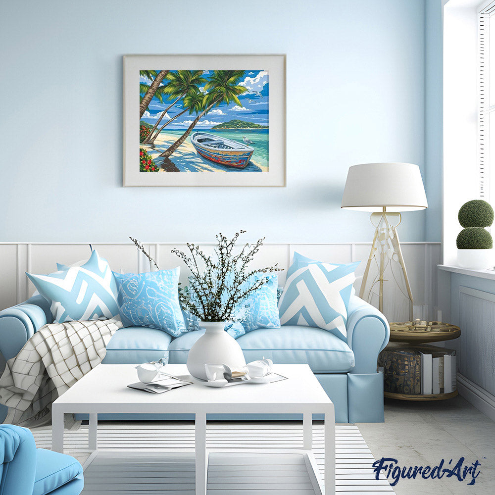 Peinture Par Numéros - Barque Sous Les Cocotiers