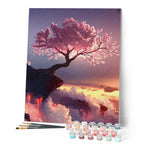 Peinture Par Numéros - Arbre Rose Et Nuages