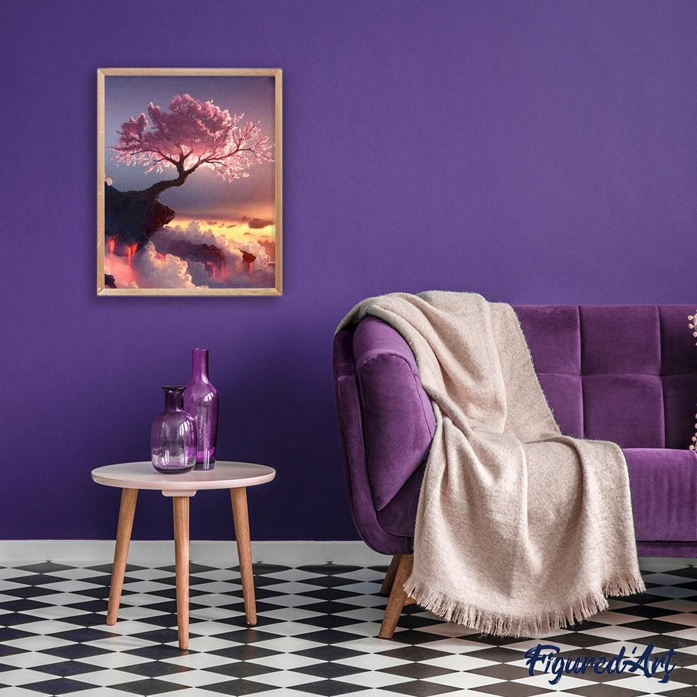 Peinture Par Numéros - Arbre Rose Et Nuages