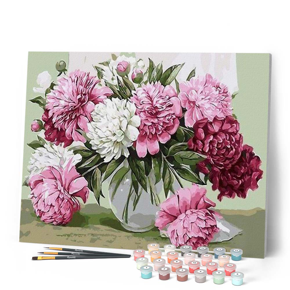 Peinture Par Numéros - Jolies Pivoines Épanouies