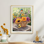 Peinture Par Numéros - Fleurs Dans Un Panier Et Oiseaux