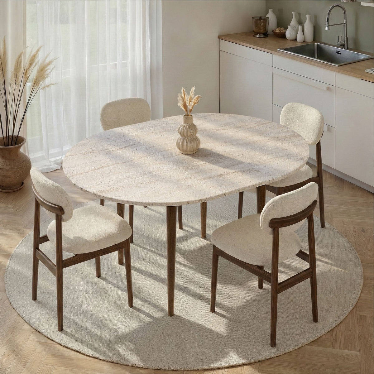 Viona - Extendable Dining Table - Travertine/Barok Walnut