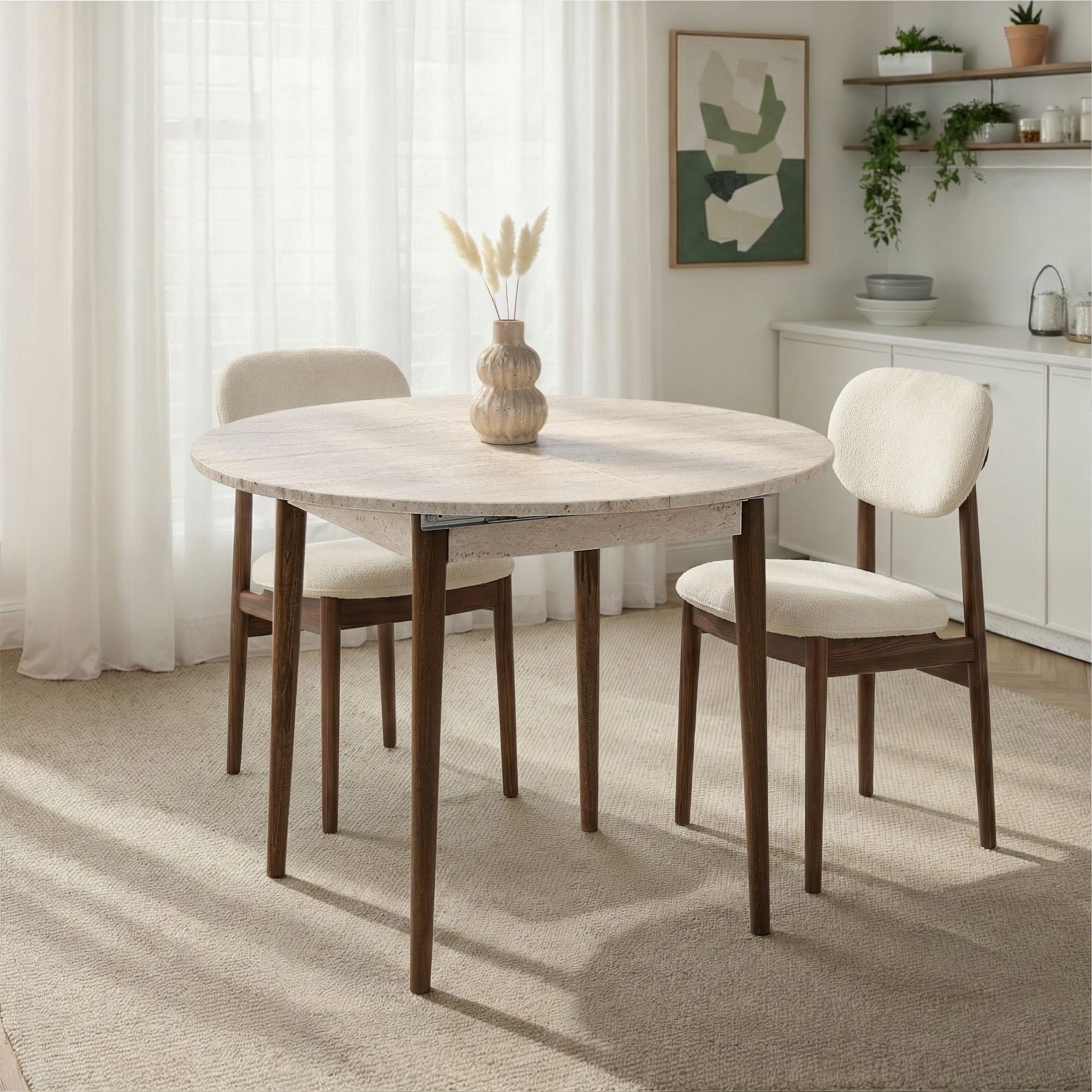 Viona - Extendable Dining Table - Travertine/Barok Walnut