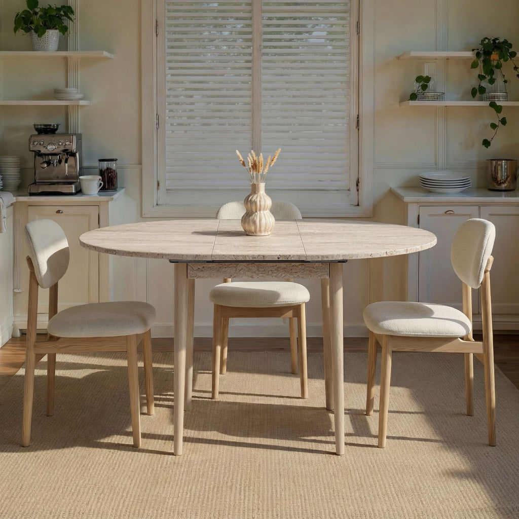 Viona - Extendable Dining Table - Travertine/Oak