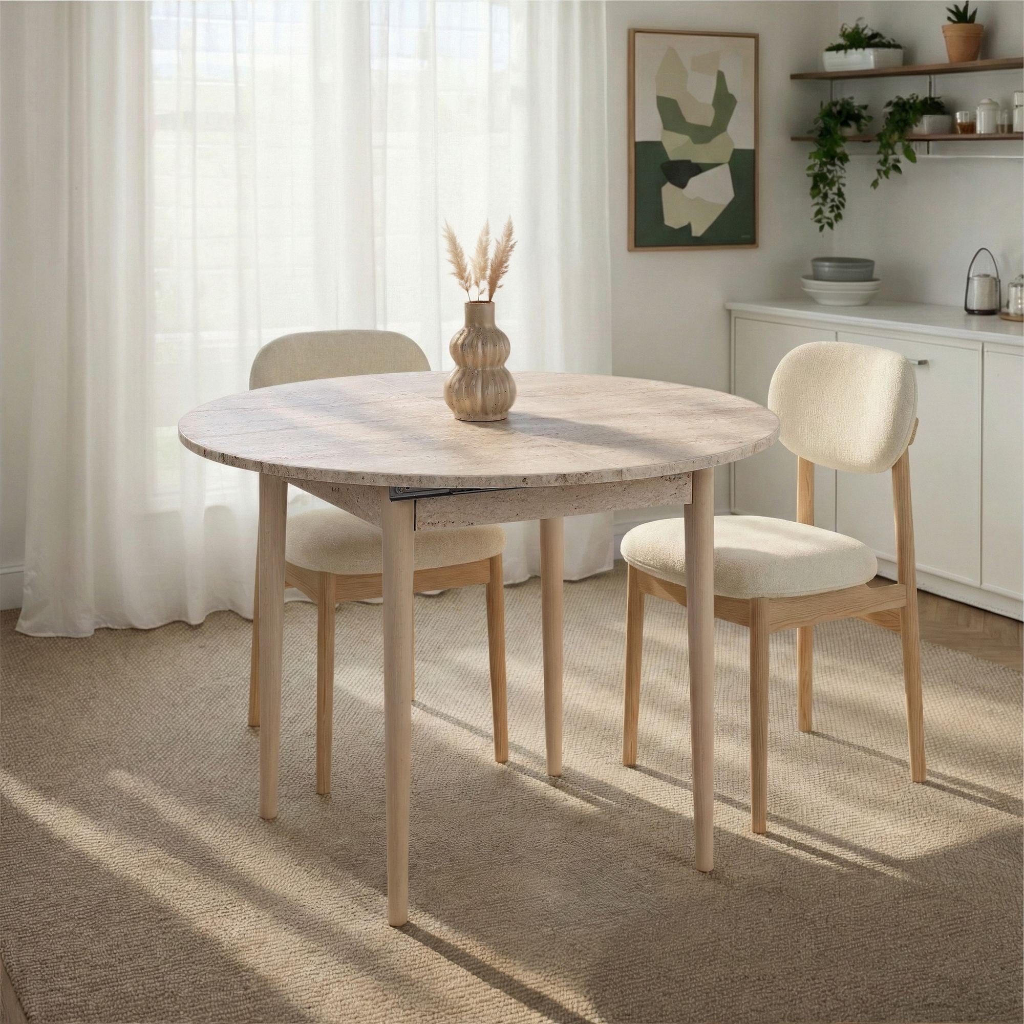 Viona - Extendable Dining Table - Travertine/Oak