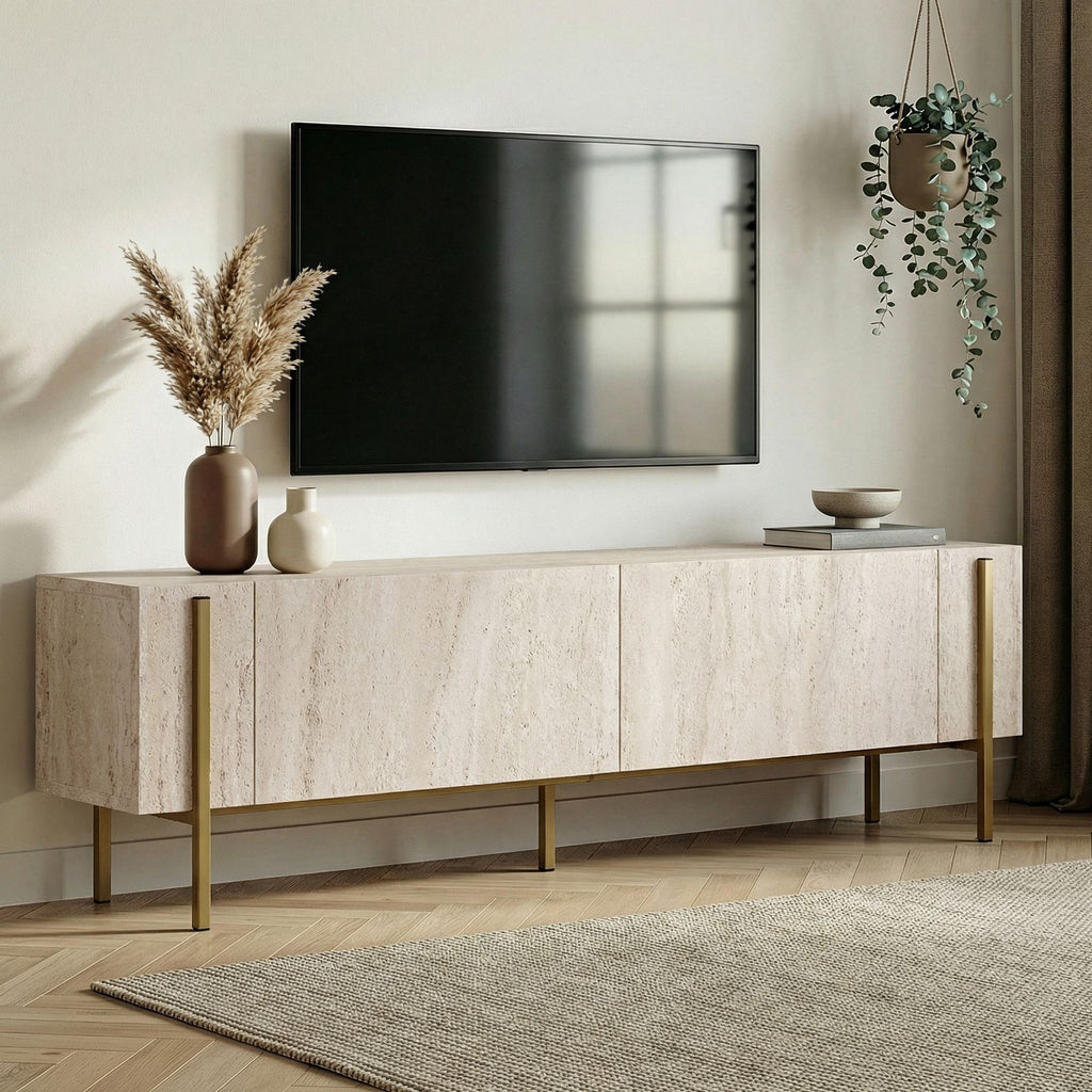 Nexus - Mueble de TV - Travertino/Dorado