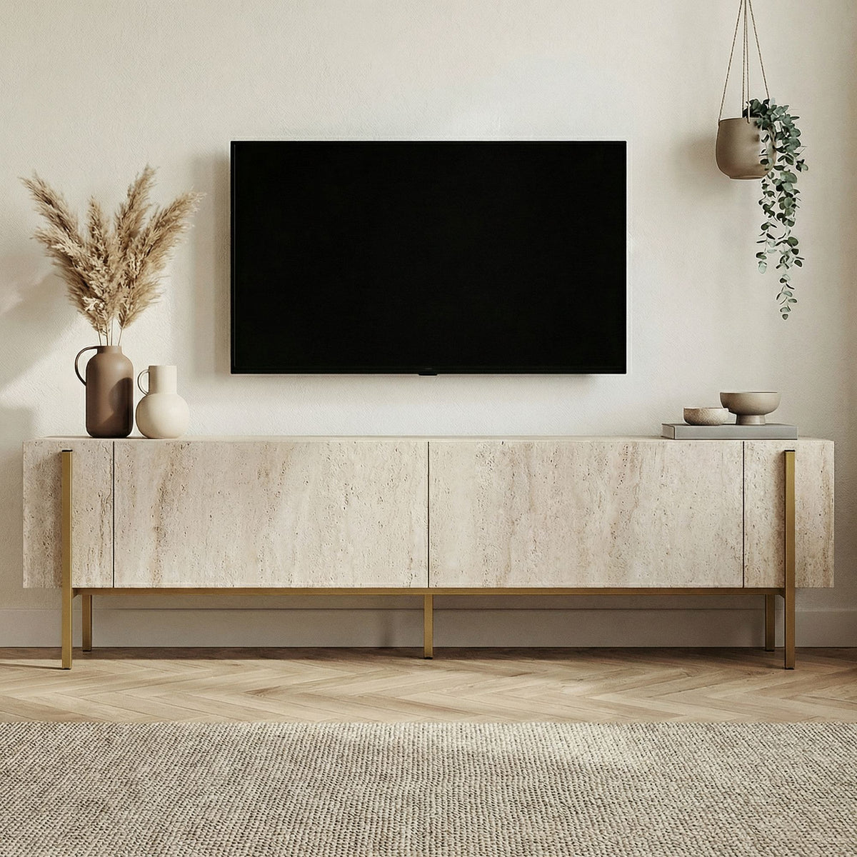 Nexus - Mueble de TV - Travertino/Dorado