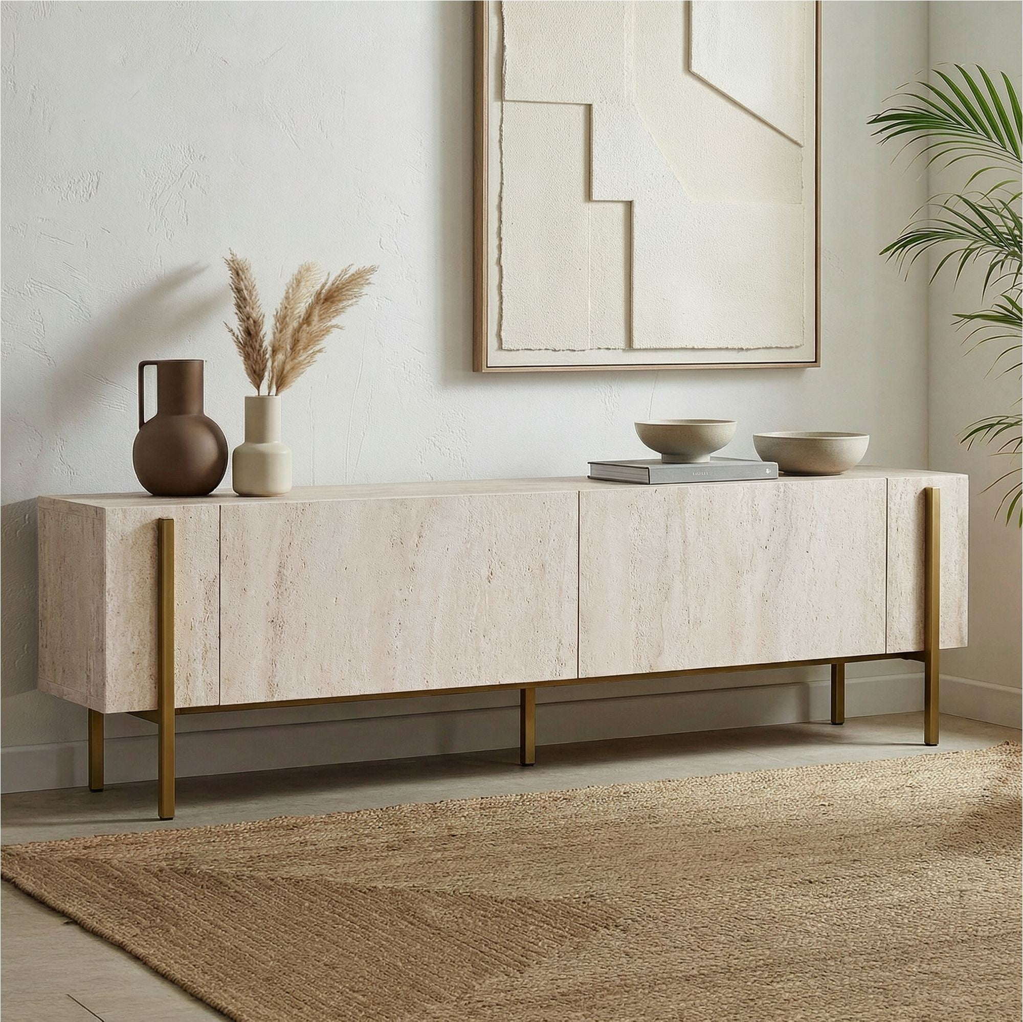 Nexus - Mueble de TV - Travertino/Dorado