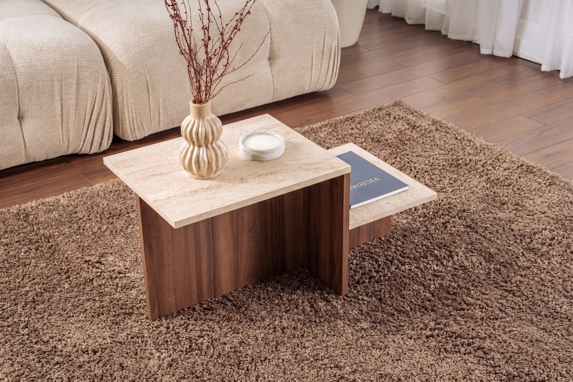 Harmony - Coffee Table - Travertine/Venezia Walnut