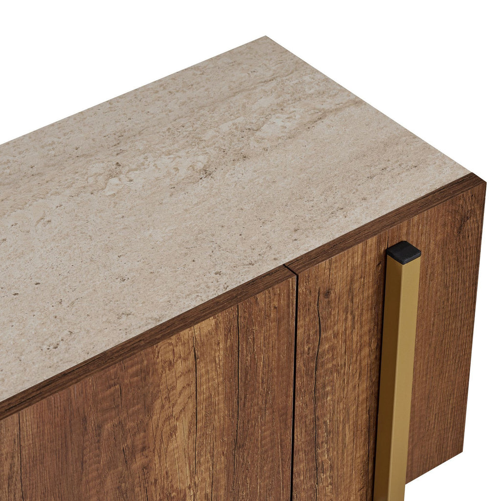 Nexus - TV Stand - Travertine/Barok Walnut/Gold