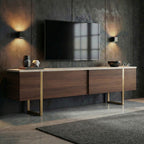 Onera - Meuble TV - Travertine/Milano Walnut/Doré