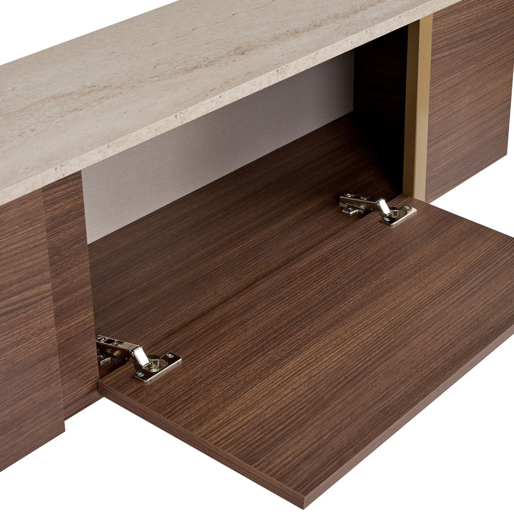 Onera - Meuble TV - Travertine/Milano Walnut/Doré