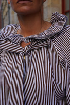 Madeleine Blouse Chocolate/White Stripe