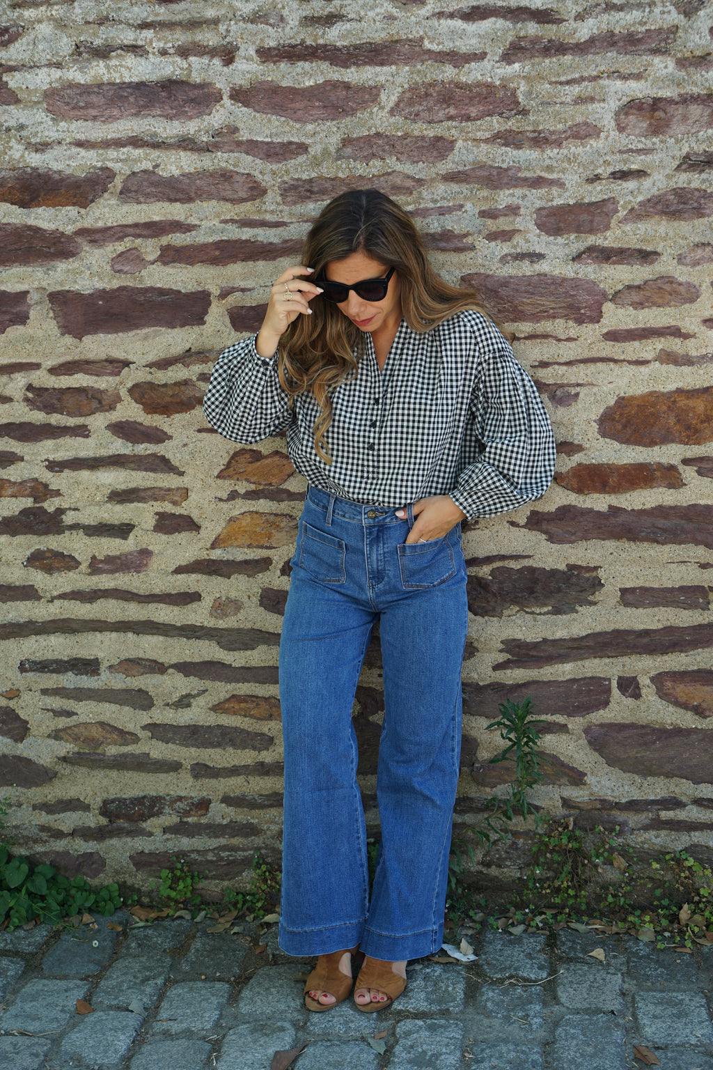 Clothilde black gingham blouse