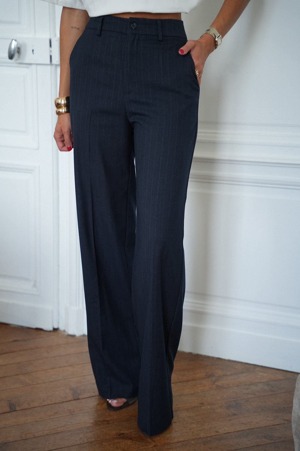 Fanny Striped Trousers - Navy