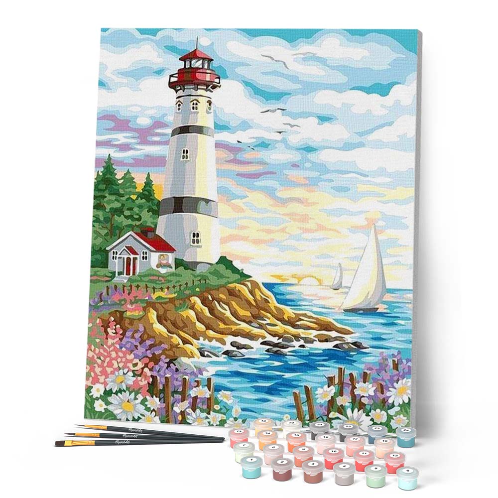 Peinture Par Numéros - Phare Sous Un Ciel Nuageux