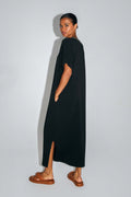 La Robe Dua Maxi En Jersey De Coton Modal Noir Fabriquée Au Portugal