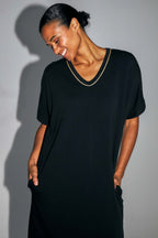 La Robe Dua Maxi En Jersey De Coton Modal Noir Fabriquée Au Portugal