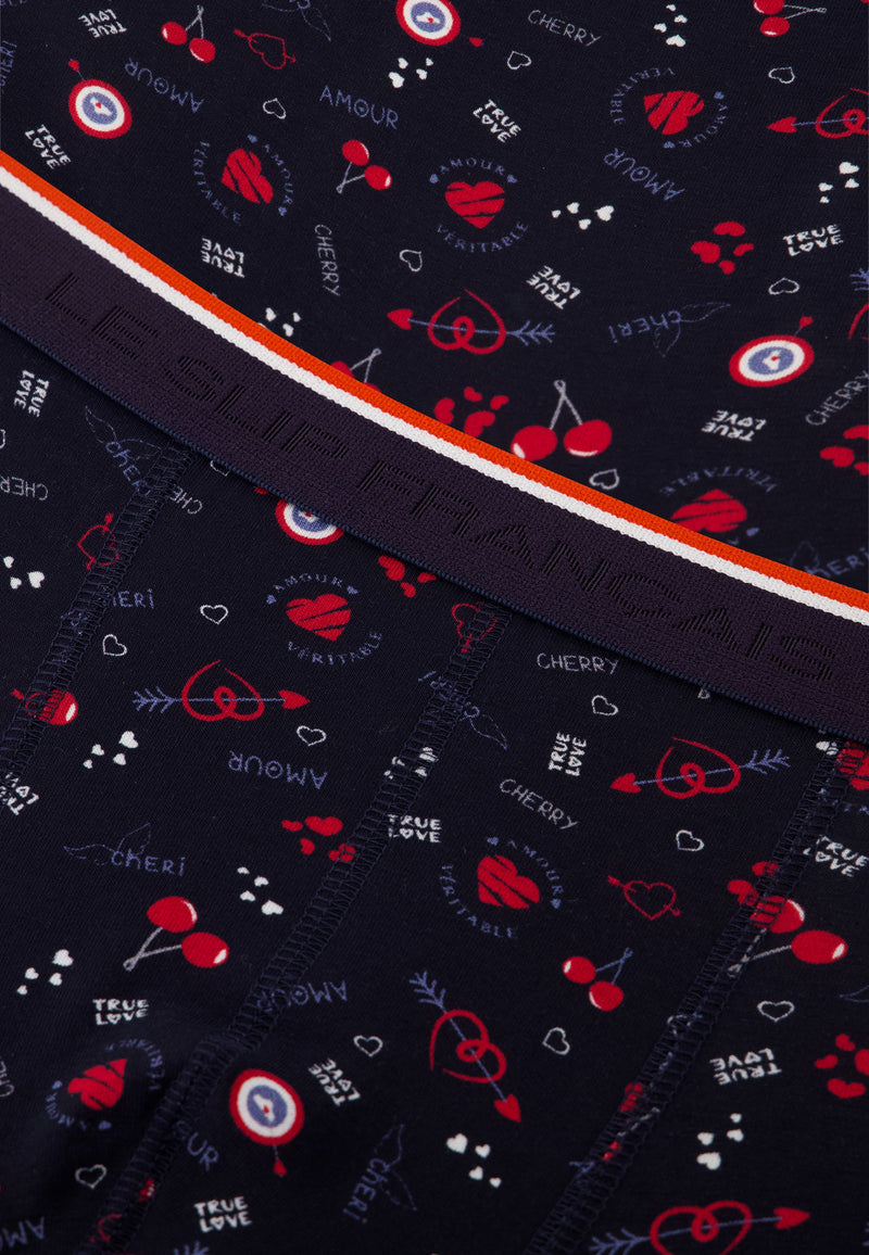 Boxer Bleu Marine À Motif Cerises En Coton - Marius Cherry Marine