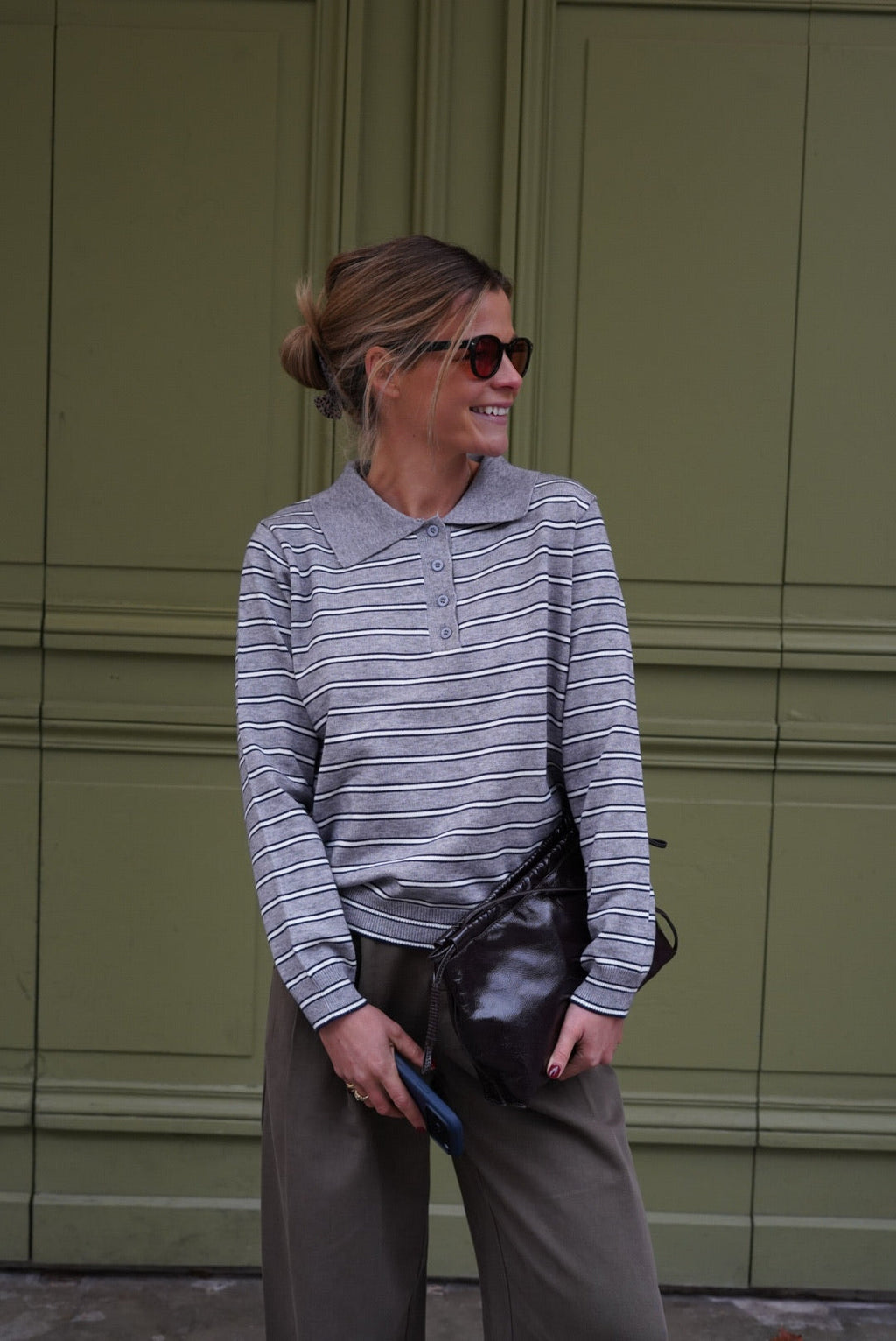 Hippolyte Gray Striped Polo Sweater
