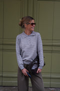 Hippolyte Gray Striped Polo Sweater