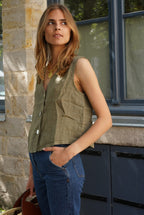 Abel Linen Sleeveless Top Khaki