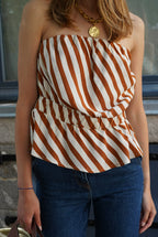 Elie Striped Bustier Top Caramel